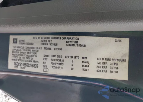 2006 Chevrolet Colorado Ls from USA, damaged, VIN 1GCCS198568266839